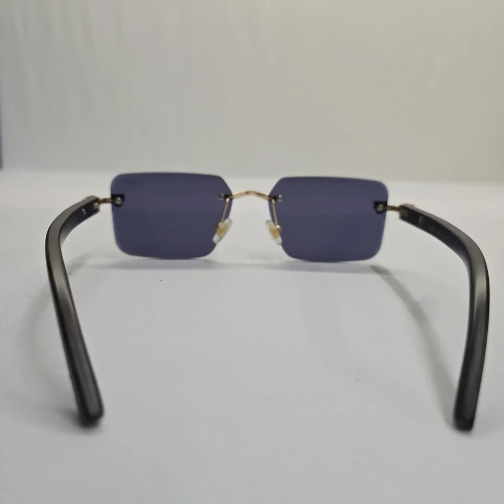 Cartier Panthere Rimless Sunglasses Gold Wood Blue Tint CT0065S